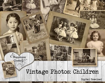 Fotos antiguas: Niños - Descarga digital instantánea, imprimible, kit digital para diarios basura, scrapbooking, la felicidad en las manualidades, Gi Kerr