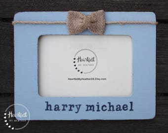 Marco de fotos personalizado para bebé (4 x 6 pulgadas), regalo para recién nacido, azul vintage