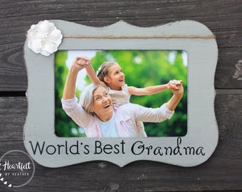 Personalized Worlds Best Grandma Wood Picture Frame - Mothers Day Gift for Grandma Gift from Baby- Pregnancy Announcement Grandparents- Best
