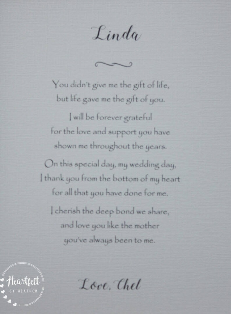 Step Mom Wedding Gift Poem for Stepmom Step Mom Gift Custom Etsy