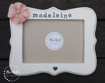 Personalized Baby Girl Picture Frame, Distressed Scalloped Edge, 5x7