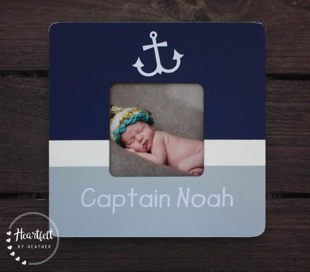 Personalized Captain Anchor Wood Picture Frame - Nautical Nursery Decor ...