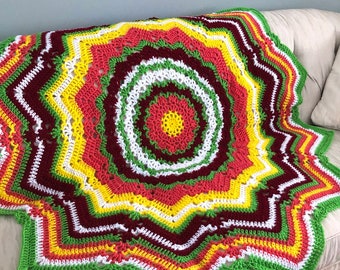 Rainbow Blanket, Mandala Afghan, TV Lap Blanket, Round Crochet Blanket, Housewarming Gift, Shower Gift, Wedding Gift, Handmade Gift