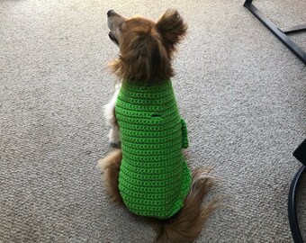 Bright Green Crocheted Dog Sweater, Small Dog Jacket, St Patrick's Day Dog Sweater, Pet Wear, Gift for Dog Lovers, Handmade Dog Coat