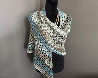 Handmade Crochet Triangle Shawl: Neutral Beige Acrylic Wrap