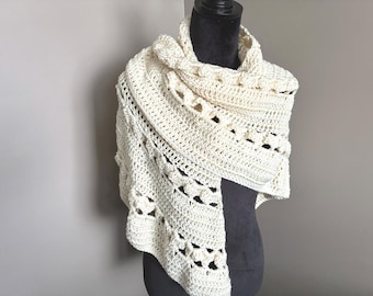 Handmade Crocheted Wedding Shawl: Off White Acrylic Triangle Wrap