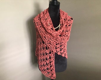 Lacy Crochet Bamboo Shawl: Red Cedar Wrap, Formal Scarf