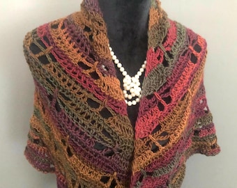Handmade Crocheted Butterfly Shawl: Autumn Ombre Acrylic Yarn