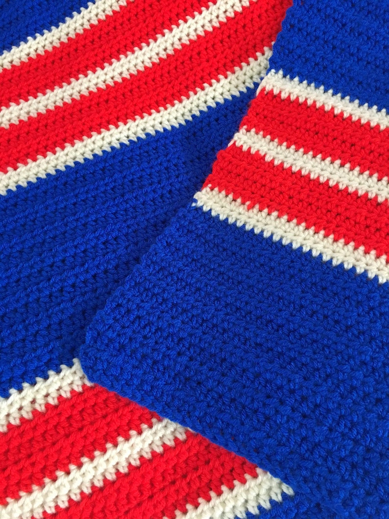 Red White and Blue Crochet Blanket Twin Bed Crochet Blanket image 4