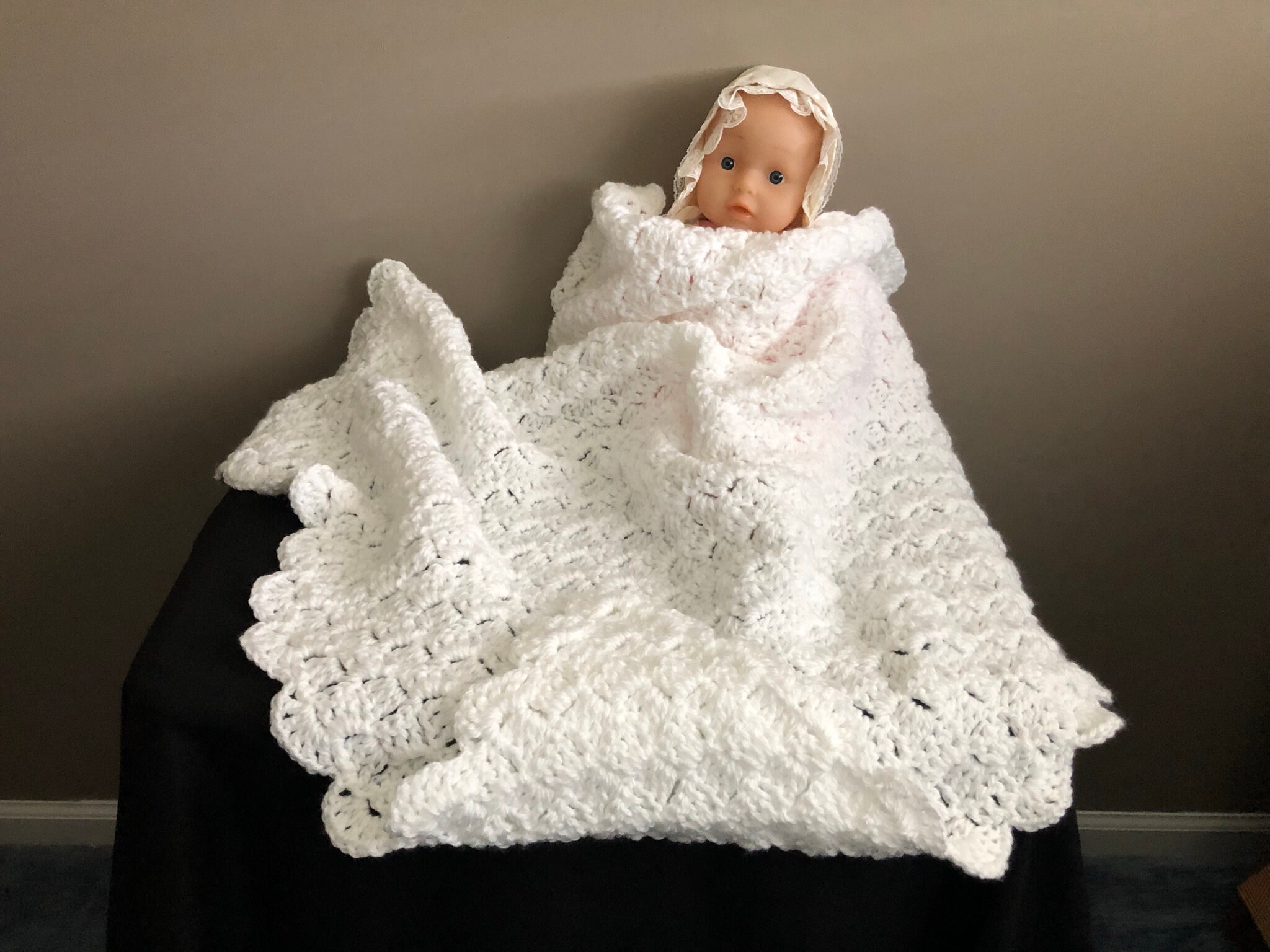 White Crocheted Christening Blanket White Baby Blanket with Etsy