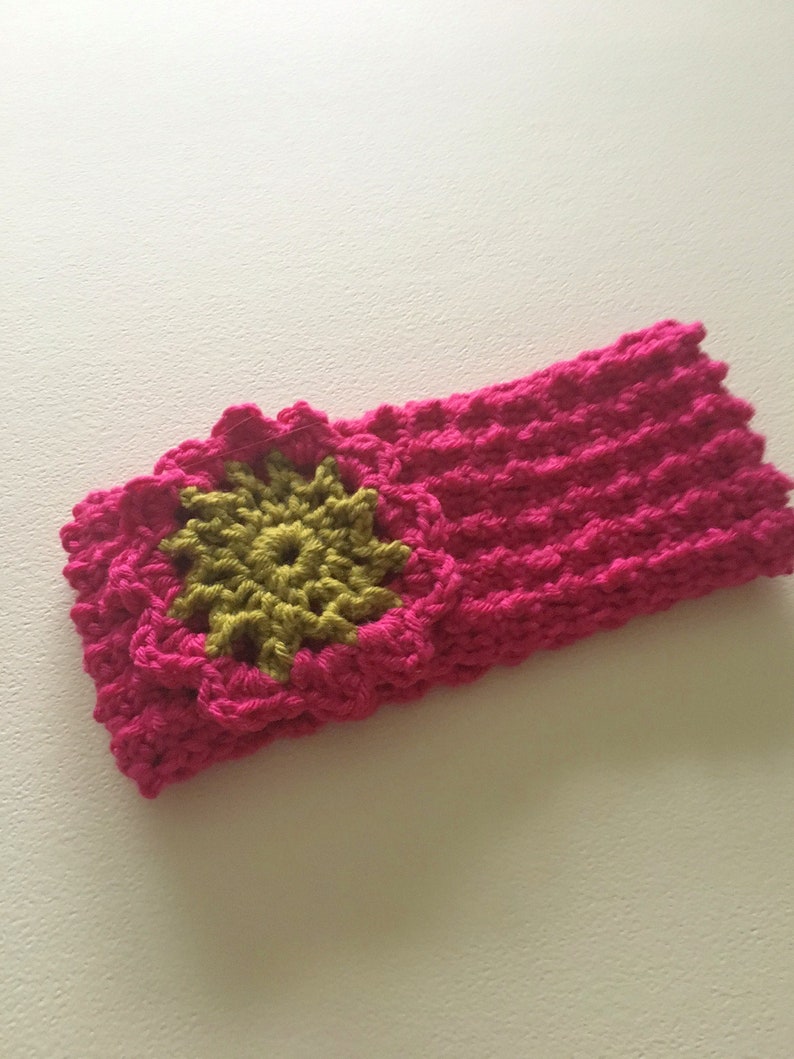 Hot Pink Crocheted Headband With Flower Pink Flowered - Etsy