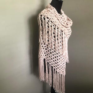 Blush Pink Crochet Shawl with Fringe: Boho Acrylic Wrap