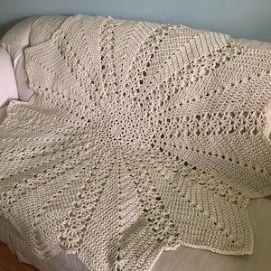 Handmade Off White Crocheted Throw: Round Afghan Blanket (56&quot; Diameter)