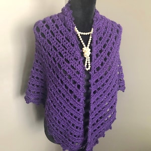 Crochet Purple Shawl: Handmade Acrylic Triangle Wrap