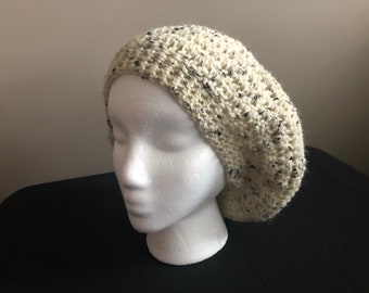 Slouchy Hat Crocheted Fisherman's Wool Beanie Irish Wool Slouchy Hat Handmade Gift for Her Winter Beanie Trendy Wool Beanie