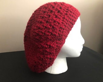 Red Slouchy Hat,  Red Crochet Slouchy Beanie, Baggy Red Crochet Hat, Trendy Red Slouchy Hat, Gift for Her, Christmas Gift