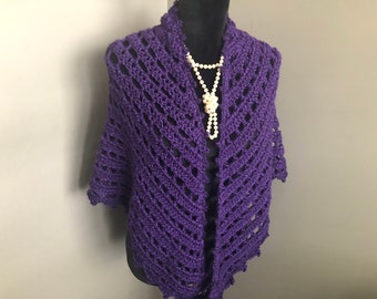 Crochet Shawl, Purple Shawl, Formal Event Wrap, Purple Triangle Shawl, Handmade Gift for Her, Mothers Day Gift, All Season Shawl