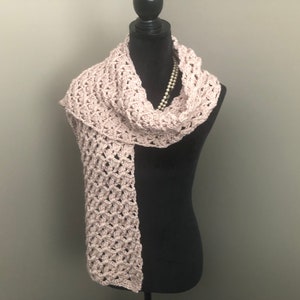 Handmade Blush Pink Crochet Scarf: Oyster Shell Stitch Acrylic Wrap