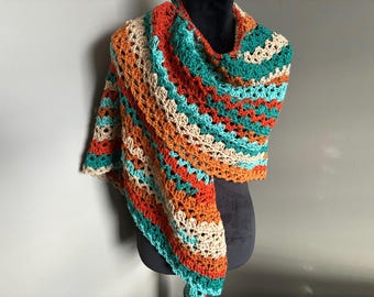 Crochet Shawl Southwest Colors, Boho Wrap, Colorful Handmade Shawl
