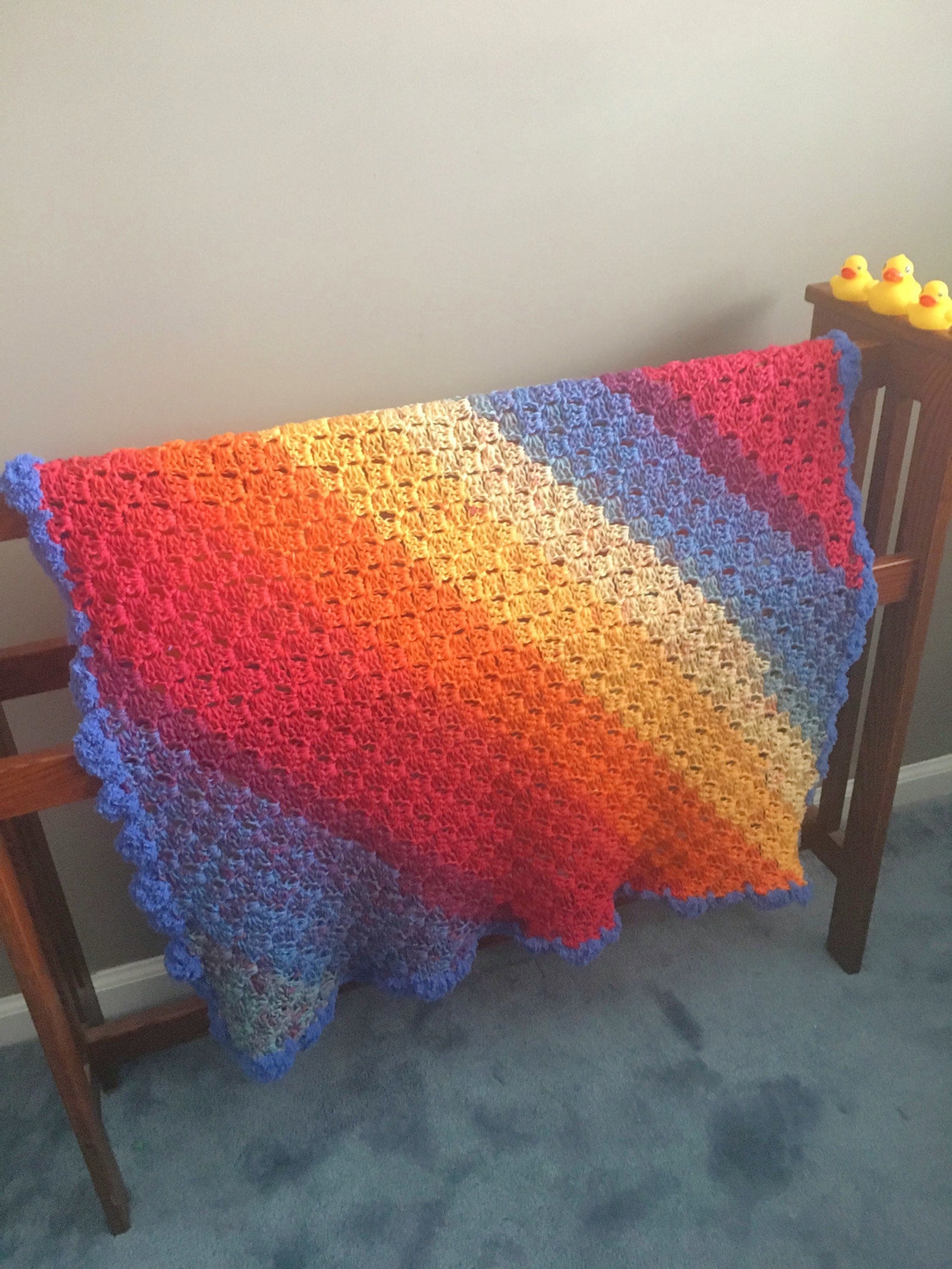 Multi Color Baby Blanket With Scalloped Edging Primary Colors Etsy