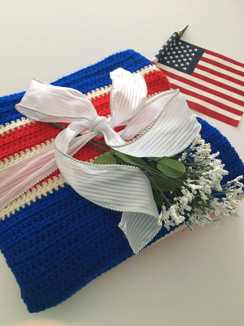 Red White and Blue Crochet Blanket Twin Bed Crochet Blanket image 3
