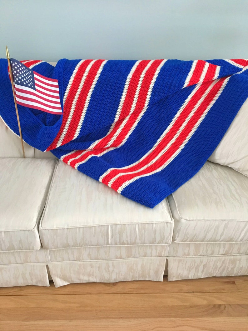 Red White and Blue Crochet Blanket Twin Bed Crochet Blanket image 1