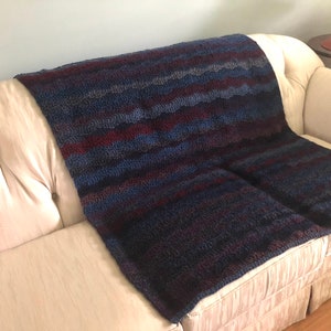 Black & Navy Tweed Crochet Afghan: Chunky Acrylic Throw Blanket