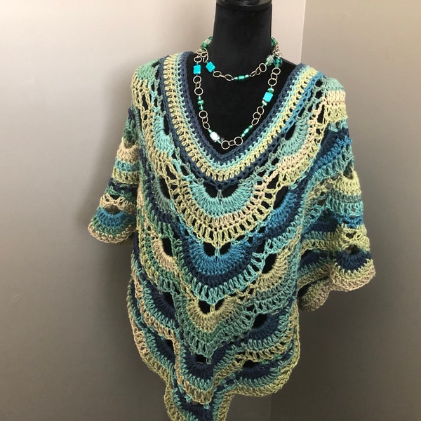 Cozy Italian Knit Loop Poncho in Turquoise main image 0