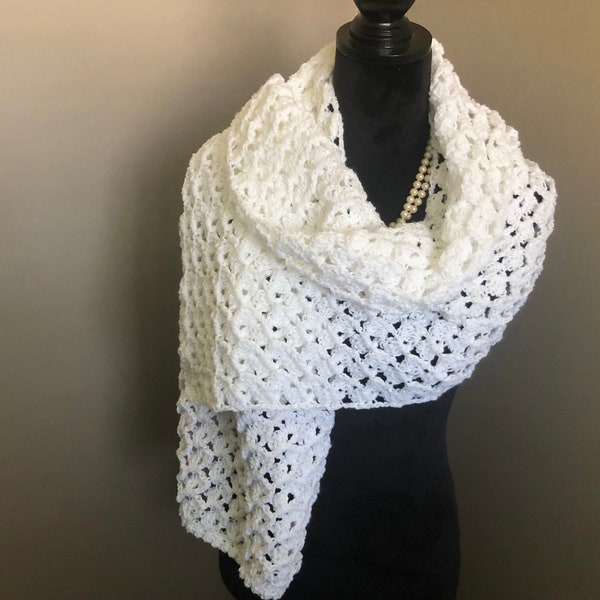 White Crochet Shawl, Sparkly White Wedding Shawl, Formal Event All Season Rectangle Shawl, Gift for Her, Handmade Mothers Day Gift,