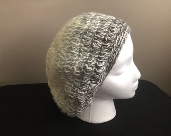 Slouchy Hat Grey Crocheted Slouchy Beanie Alpaca and Mohair Crocheted Hat  Boho Hat, Gift for Her Trendy Grey Slouchy Beanie