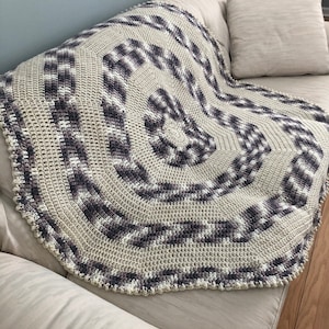 Handmade Round Crocheted Afghan: Beige & Grey Lap Blanket