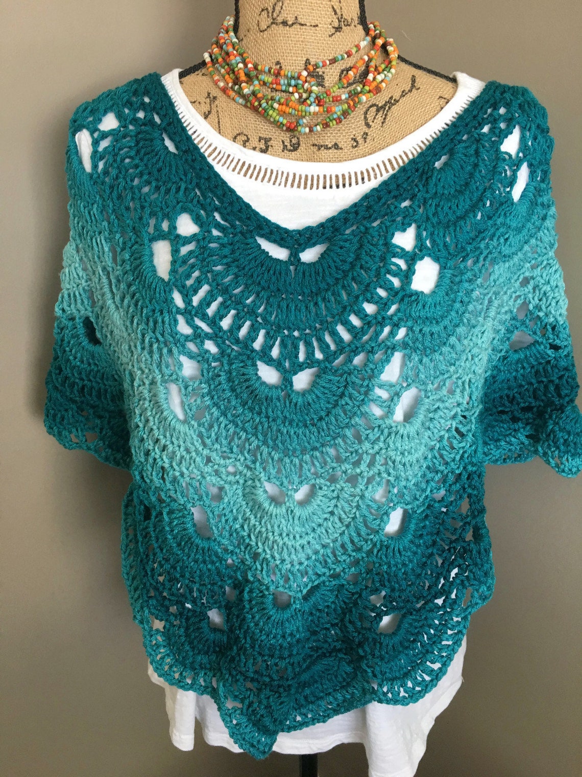 Turquoise Crochet Poncho Crochet Virus Poncho Turquoise | Etsy