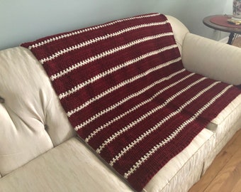 Manta afgana de ganchillo: manta de rayas rojo oscuro, regalo de inauguración de la casa