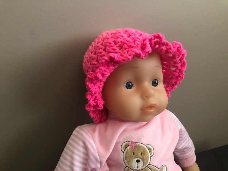 Hot Pink Ruffle Baby Beanie Pink Newborn Hat Baby Girl image 1