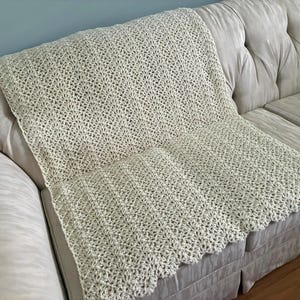 Lacy Crocheted Afghan: Ecru White Acrylic Throw Blanket