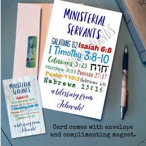 Ministerial Servant Appreciation Gift set,jw card, jw magnet 2.5in X 3.5 in, envelope included, Ministerial Servants a blessing from Jehovah