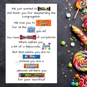 Ouderling Candy Gedicht, Ministeriële Dienaar Candy Gedicht, jw oudere geschenken, goedkoop cadeau idee, jw ministeriële dienaar geschenken, herder geschenken alleen digitaal