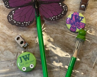 Butterfly or frog gift set, jw pencil, jw pen, jw kids, jw gifts, jw notebook, jw brothers, jw sister, jw badge holder