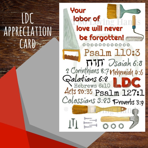 LDC Appreciation Card, jw cards, jw elder, jw pioneers, Jehovah's Witnesses, LDC, digital file only