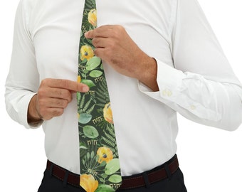 Tetragrammaton and yellow floral green leaf Necktie, jw tie, jw gift, jw elder, jw brother, jw.org, jw pioneer