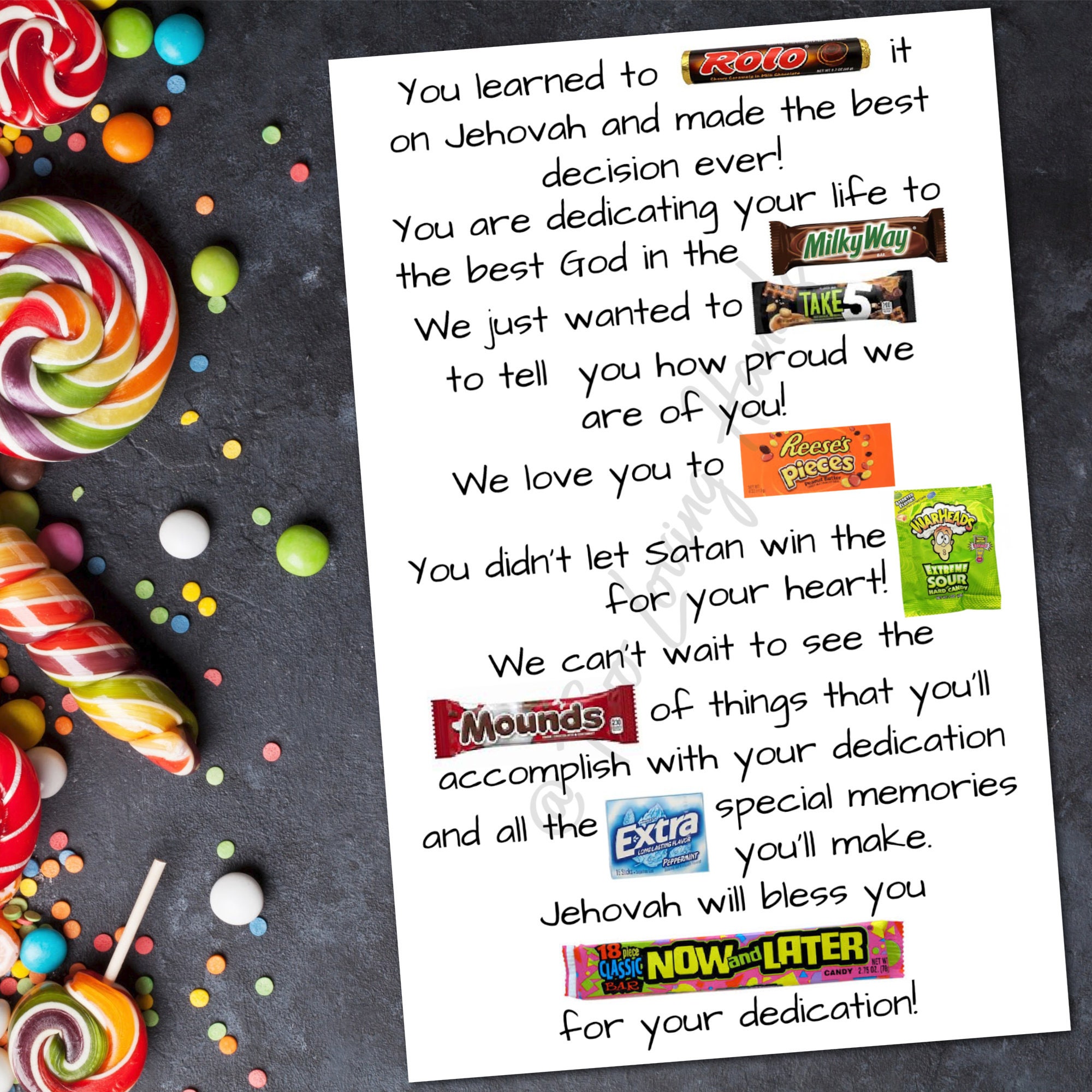 Baptism Candy Poem Cheap Gift Idea Jw Gifts baptism Gifts Etsy