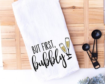 Champagne Kitchen Towel - Celebration - Engagement Gift - Wedding Gift - Housewarming Party Decor