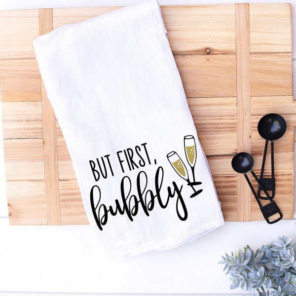 Champagne Kitchen Towel - Celebration - Engagement Gift - Wedding Gift - Housewarming Party Decor