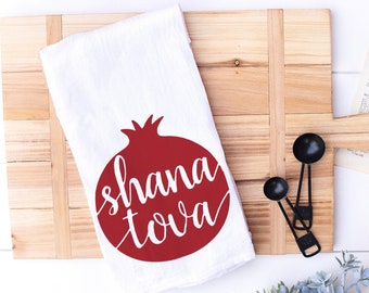 Rosh Hashanah Kitchen Towel - Pomegranate Shana Tova - Jewish New Year - Flour Sack Towel