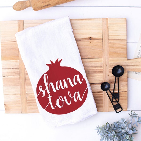 Rosh Hashanah Kitchen Towel - Pomegranate Shana Tova - Jewish New Year - Flour Sack Towel