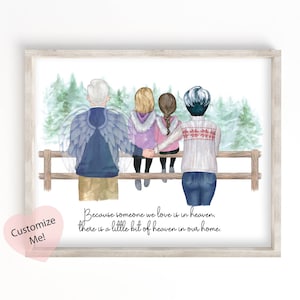 Gift for Grandparents | Custom Portrait Grandma Grandpa Grandkids | Angel Wings Halo Memorial Gift from Grandchildren | Mothers Day UNFRAMED