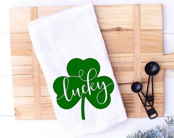 St. Patricks Day Kitchen Towel - holiday Decoration - Lucky Clover - Leprechaun Decor - Tea Towel - Flour Sack