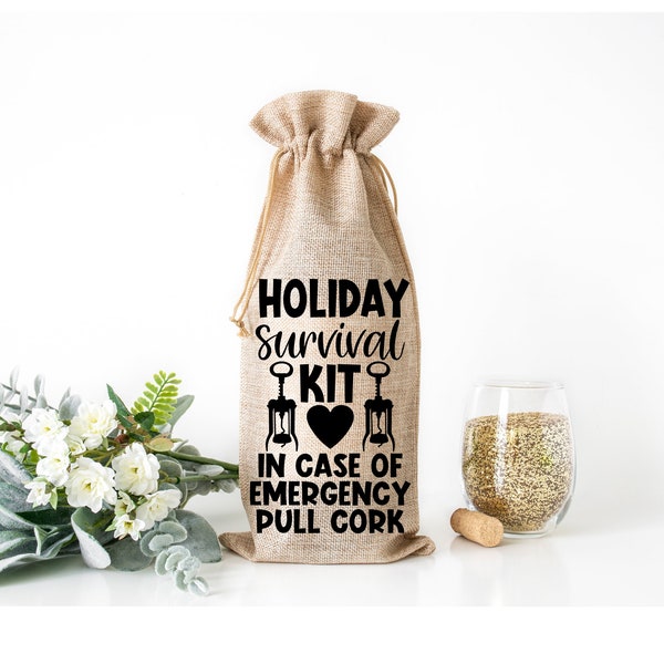 Reusable Wine Gift Bag | Holiday Survival Kit | Bag for Wine | Jute Wine Bag | Reusable Gift Bag for Wine | Christmas Gift | Wine Christmas