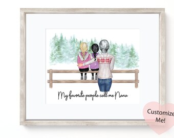 Gift for Grandma | Custom Portrait Grandma and Grandkids | Christmas Gift from Grandchildren | Nana Gift | Birthday | Mothers Day UNFRAMED