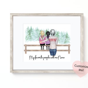 Gift for Grandma | Custom Portrait Grandma and Grandkids | Christmas Gift from Grandchildren | Nana Gift | Birthday | Mothers Day UNFRAMED